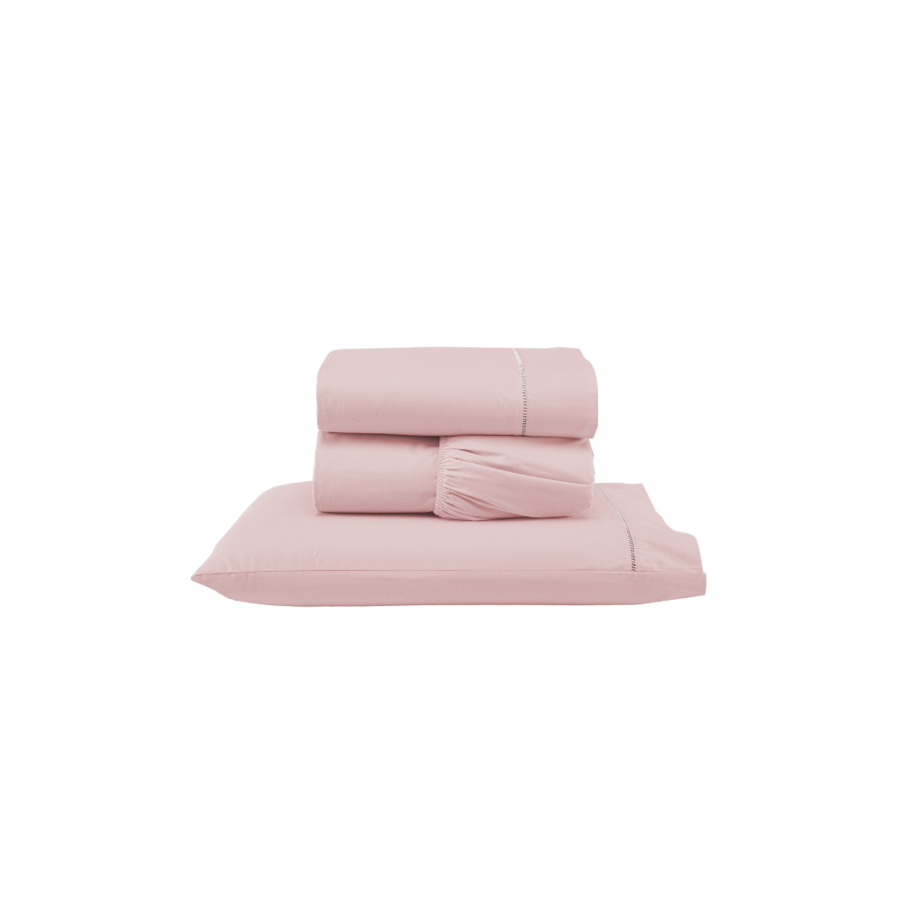 Jogo de Lençol Versatile Ponto Palito 3 Peças Solteiro Rosê Micropercal 300 Fios
