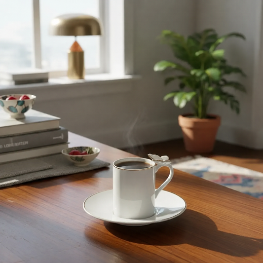 Jogo com 4 Xícaras de Café com Pires em Porcelana Ramoudie L’Hermitage