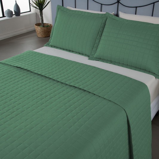 Kit Cobre-Leito Matelado Copacabana 3 Peças King Verde Micropercal 300 Fios