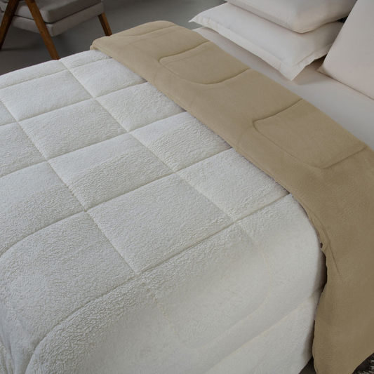 Coberdrom Queen Bege Dupla Face em Manta Soft com Sherpa Carneiro