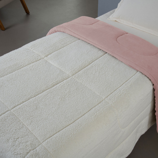 Coberdrom Solteiro Rosa Dupla Face em Manta Soft com Sherpa Carneiro