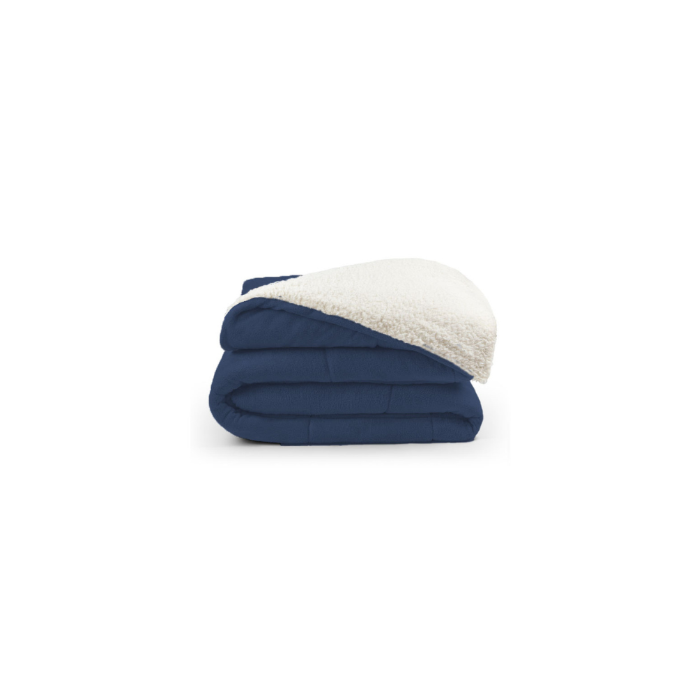 Coberdrom Queen Azul Marinho Dupla Face em Manta Soft com Sherpa Carneiro