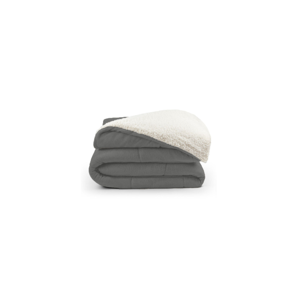 Coberdrom Casal Cinza Dupla Face em Manta Soft com Sherpa Carneiro
