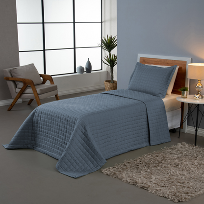 Kit Cobre-Leito Matelado Copacabana 2 Peças Solteiro Azul Micropercal 300 Fios