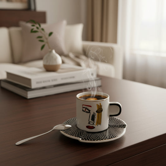 Jogo 4 Xícaras Café com Pires Porcelana Faces Branco L’Hermitage