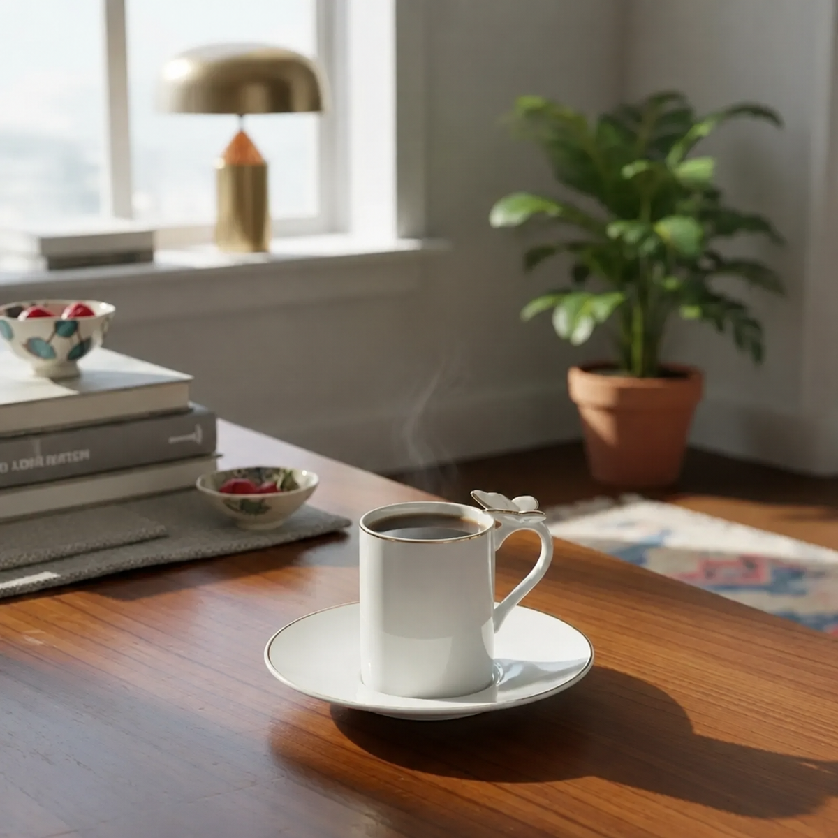 Jogo com 4 Xícaras de Café com Pires em Porcelana Ramoudie L’Hermitage