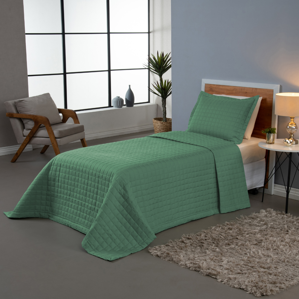 Kit Cobre-Leito Matelado Copacabana 2 Peças Solteiro Verde Micropercal 300 Fios