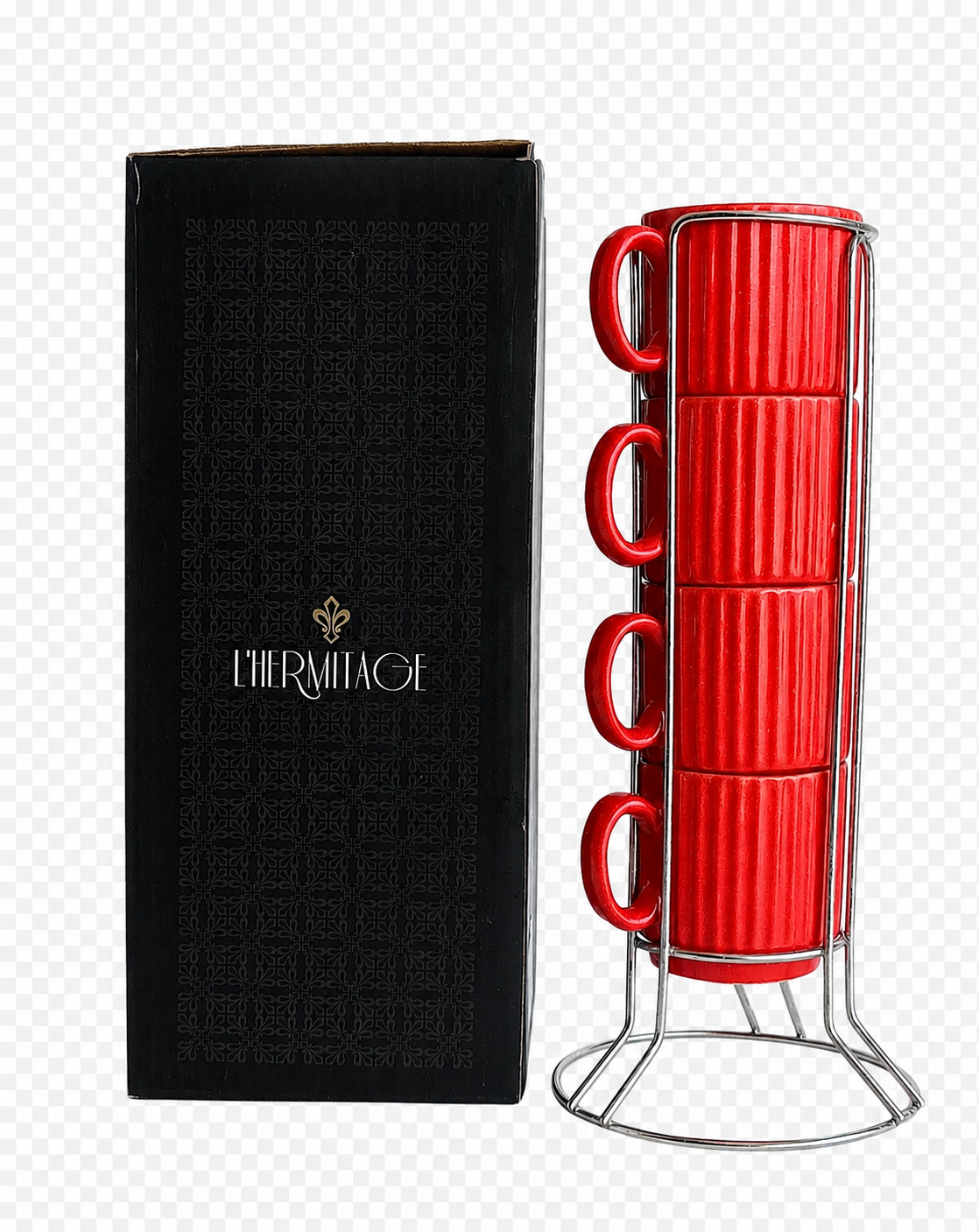 Jogo de 4 Xícaras de Café em Cerâmica Vermelha 80ml com Suporte – L’Hermitage
