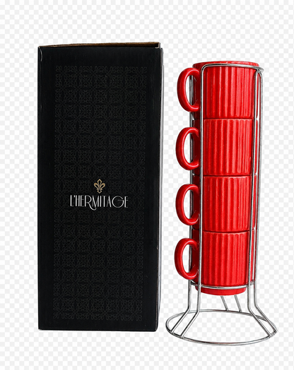 Jogo de 4 Xícaras de Café em Cerâmica Vermelha 80ml com Suporte – L’Hermitage