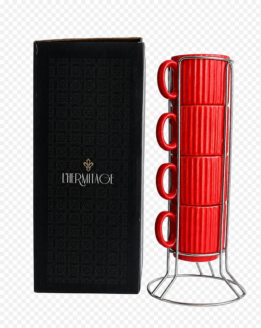 Jogo de 4 Xícaras de Café em Cerâmica Vermelha 80ml com Suporte – L’Hermitage
