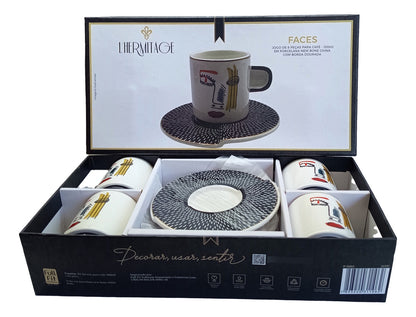 Jogo 4 Xícaras Café com Pires Porcelana Faces Branco L’Hermitage