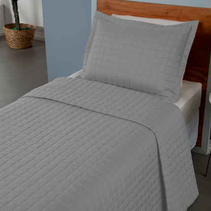 Kit Cobre-Leito Matelado Copacabana 2 Peças Solteiro Cinza Micropercal 300 Fios