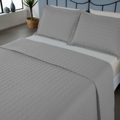 Kit Cobre-Leito Matelado Copacabana 3 Peças King Cinza Micropercal 300 Fios