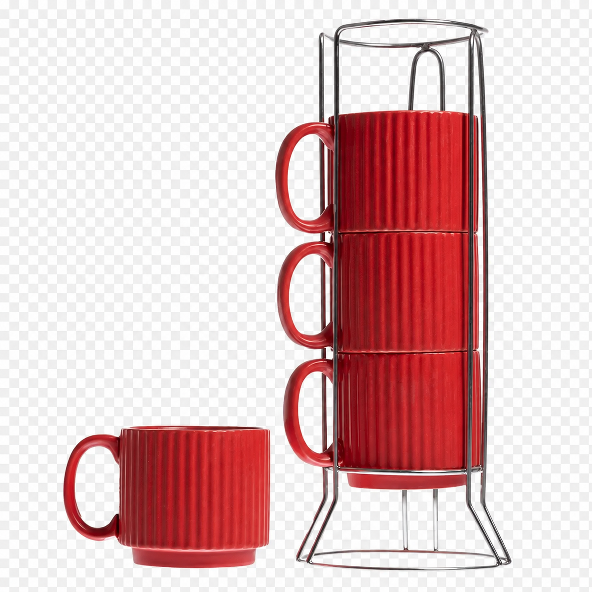 Jogo de 4 Xícaras para Chá e Café em Cerâmica Vermelha 170ml com Suporte – L’Hermitage