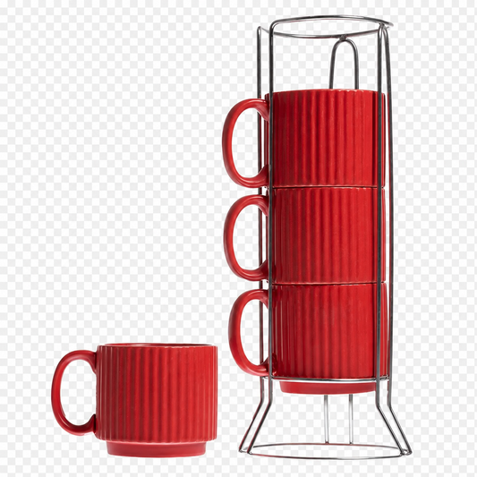 Jogo de 4 Xícaras para Chá e Café em Cerâmica Vermelha 170ml com Suporte – L’Hermitage
