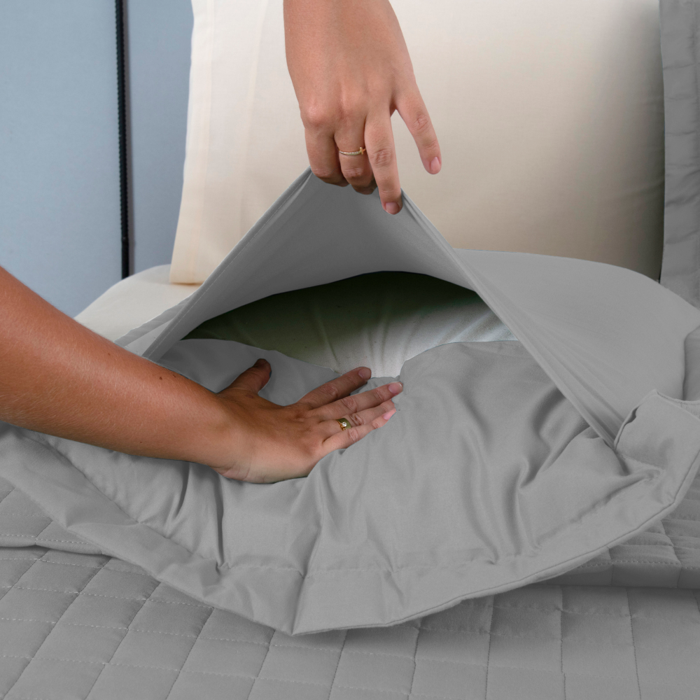 Kit Cobre-Leito Matelado Copacabana 3 Peças Queen Cinza Micropercal 300 Fios