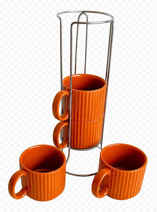 Jogo de 4 Xícaras Empilháveis em Cerâmica Terracota com Suporte 170ml – L’Hermitage