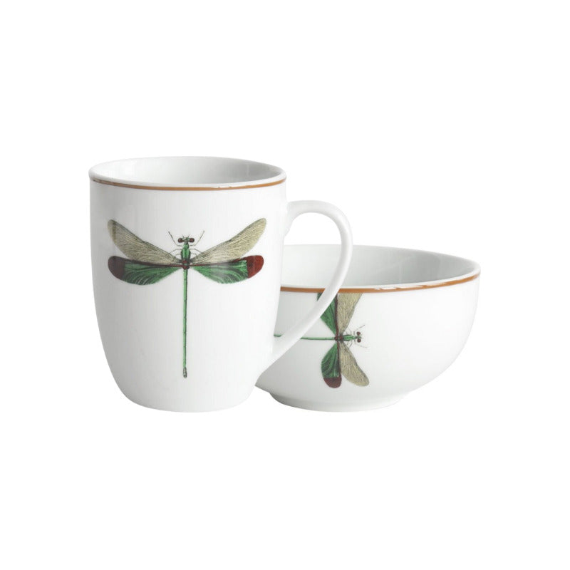 Bowl E Caneca Libélula Em Porcelana, Da L'hermitage
