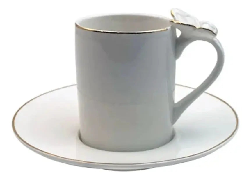 Jogo com 4 Xícaras de Café com Pires em Porcelana Ramoudie L’Hermitage