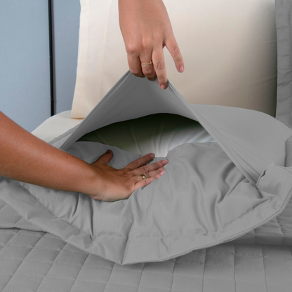 Kit Cobre-Leito Matelado Copacabana 3 Peças Casal Cinza Micropercal 300 Fios