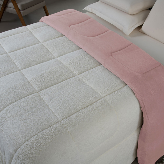 Coberdrom Queen Rosa Dupla Face em Manta Soft com Sherpa Carneiro