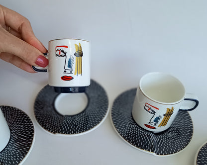 Jogo 4 Xícaras Café com Pires Porcelana Faces Branco L’Hermitage