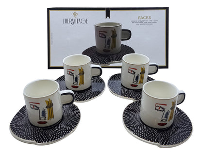 Jogo 4 Xícaras Café com Pires Porcelana Faces Branco L’Hermitage