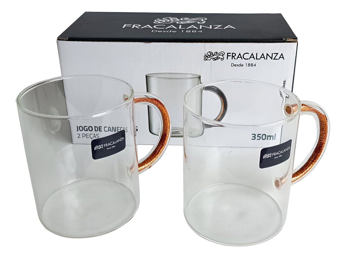 Jogo com 2 Canecas em Vidro Borossilicato com Glitter 350ml – Fracalanza