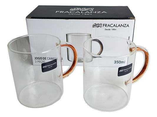 Jogo com 2 Canecas em Vidro Borossilicato com Glitter 350ml – Fracalanza