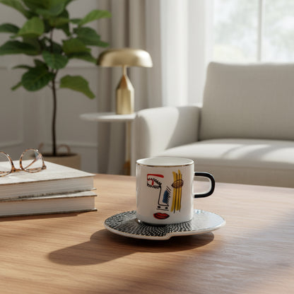 Jogo 4 Xícaras de Chá com Pires em Porcelana Faces Branco L’Hermitage