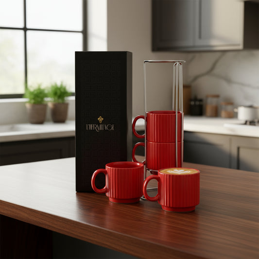 Jogo 4 Xícaras Chá e Café Porcelana Vermelho com Suporte – L’Hermitage