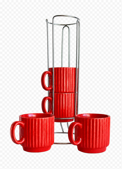 Jogo de 4 Xícaras de Café em Cerâmica Vermelha 80ml com Suporte – L’Hermitage