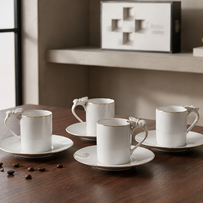 Jogo com 4 Xícaras de Café com Pires em Porcelana Ramoudie L’Hermitage