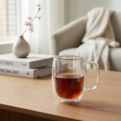 Caneca Térmica Vidro Duplo Borossilicato 380ml Chá Café Transparente