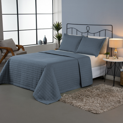 Kit Cobre-Leito Matelado Copacabana 3 Peças King Azul Micropercal 300 Fios