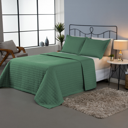 Kit Cobre-Leito Matelado Copacabana 3 Peças Casal Verde Micropercal 300 Fios