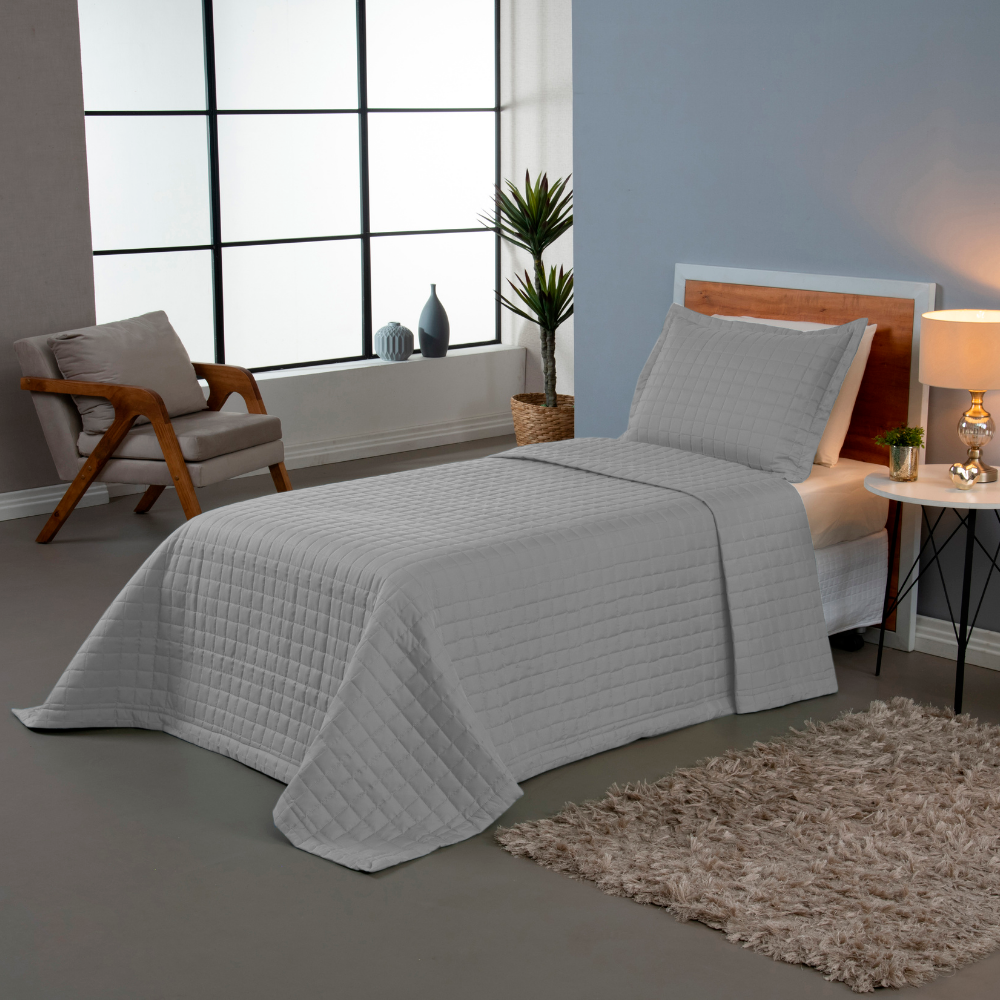 Kit Cobre-Leito Matelado Copacabana 2 Peças Solteiro Cinza Micropercal 300 Fios