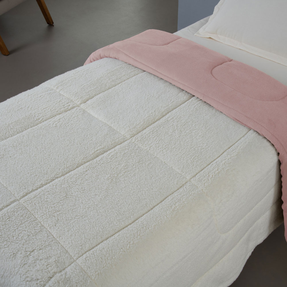 Coberdrom Solteiro Rosa Dupla Face em Manta Soft com Sherpa Carneiro