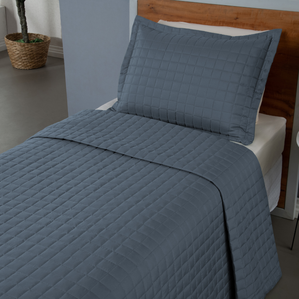 Kit Cobre-Leito Matelado Copacabana 2 Peças Solteiro Azul Micropercal 300 Fios