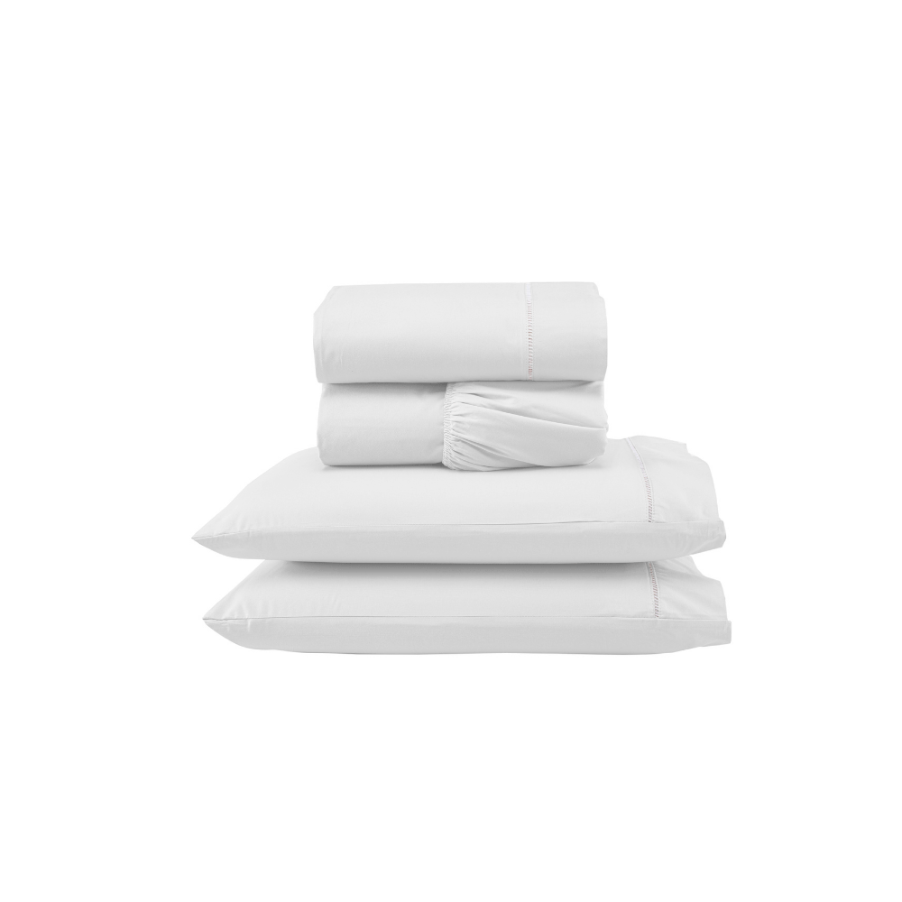 Jogo de Lençol Versatile Ponto Palito Completo 4 Peças Queen Branco Micropercal 300 Fios