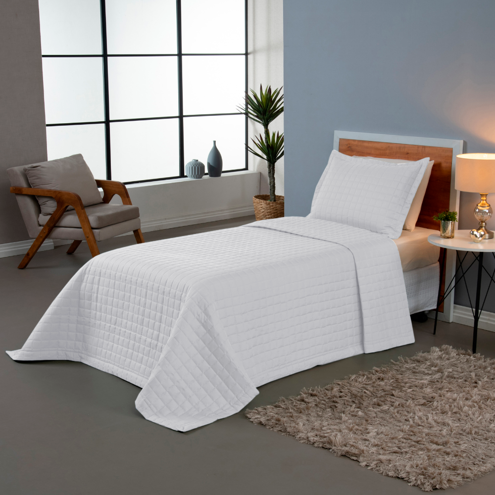 Kit Cobre-Leito Matelado Copacabana 2 Peças Solteiro Branco Micropercal 300 Fios