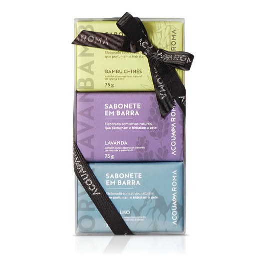 Kit Sabonetes em Barra Bambu Chinês, Lavanda e Orvalho 3x75g – Acqua Aroma