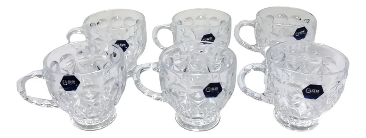 6 Xícaras De Vidro Sem Píres Living Home 179ml Trasnparente Vidro Trabalhado