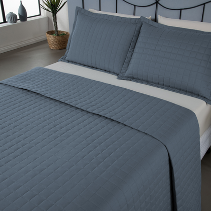 Kit Cobre-Leito Matelado Copacabana 3 Peças Casal Azul Micropercal 300 Fios